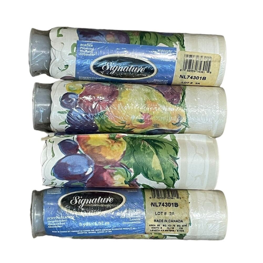 Signature Wallpaper Scalloped Border Retro‎ Fruit Floral 5 Yards 4 Rolls Vintage